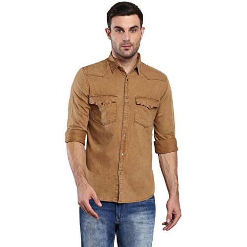 Image of Dennis Lingo Men's Solid Slim Fit Cotton Casual Shirt with Spread Collar & Full Sleeves