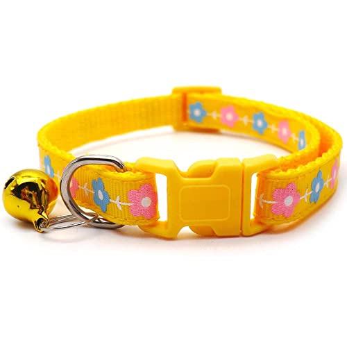 Small Dog Puppy Pet Collar Flower Floral Design with Bell Nylon Adjustable Size 19-32cm Yellow - Image 2
