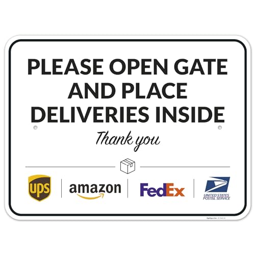 Image of Package Delivery Sign, Delivery Instructions Open Gate and Leave Delivery Inside Sign, 18x24 Inches, Rust Free .063 Aluminum, Fade Resistant, Made in USA by Sigo Signs