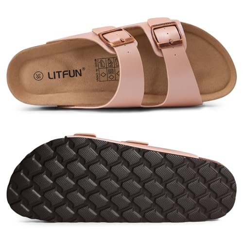 Image of Litfun Unisex Cork Footbed Sandal Summer Slip On Slide Sandals with Adjustable Buckle for Women Men