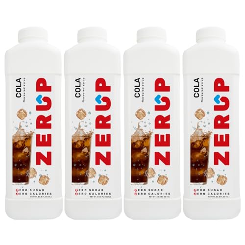 Zerup Zero Sugar Cola Syrup, Sugar-Free and Caffeine-Free Syrup, Zero Calories and Sugar, Clean and Sweet, Refreshing with Chilled Soda, Keto Friendly, Ideal for Sparkling Water, Dessert, Smoothies, Yogurt and more, Indulgent Taste 33.8 Oz (1L), Pack of 4