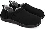 LongBay Men's Waffle Slippers Memory Foam Elastic Gores Breathable House Shoes with Non-Slip Indoor Outdoor Rubber Sole Black, 10-11