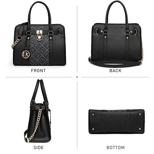 Image of Dasein Women's Designer Satchel Handbag Two Toned Padlock Purse Top Handle Shoulder Bag w /Chain Strap