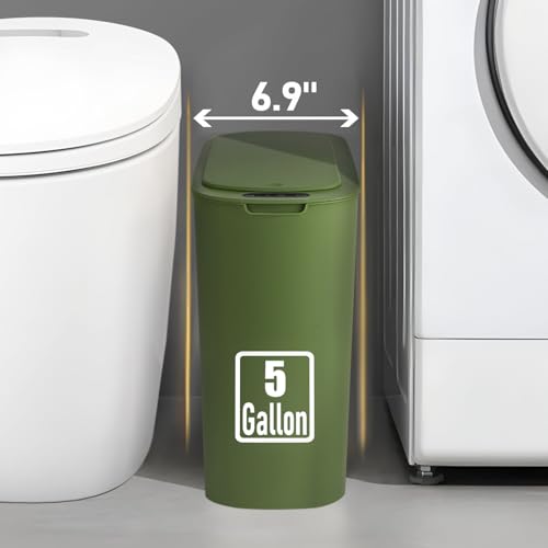 Image of TIPGO 5 Gallon Motion Senor Bathroom Trash Can with Lid, Automatic Garbage Can Touchless, Smart Plastic Waste Basket for Narrow Spaces, Bathroom, Office, Bedroom, Living Room (Green)