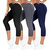 ZOOSIXX 3 Pack High Waisted Capri Leggings for Women, Buttery Soft Black Yoga Leggings (C-Black,Navy,Gray, One Size)