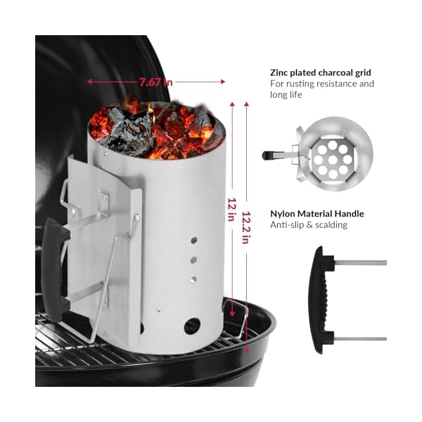 COZZIVITA Multi-layer Enamel Charcoal Grills - Sturdy & Portable Charcoal Grill with Chimney Starter- Barbecue Grill for Outdoor Camping - Prevent Bending and Scratching(Diameter of Grid 21.06 inch) - Image 7