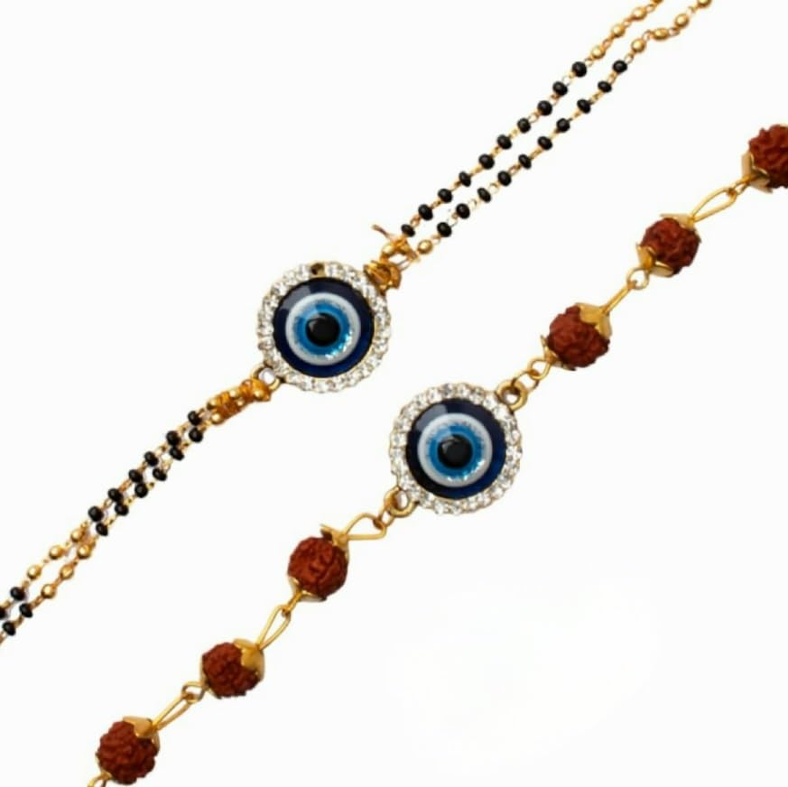 SAUDEEP INDIA Evil Eye Stone-Rudraksh Rakhi/Bracelet Set for Bhaiya-Bhabhi Couple Evil Eye Bracelet Set RakshaBandhan Gift (B0CCYR44TF) Amazon Price History, Amazon Price Tracker
