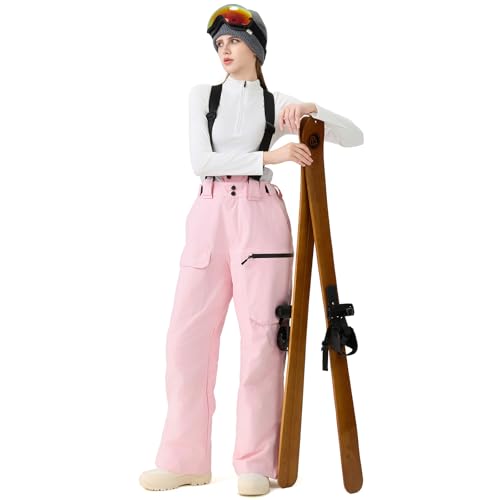 ALSOGO Pantalones de esquí holgados para mujer, impermeables, aislantes, para invierno, para hombre, snowboard, tirantes ajustables, pantalones de nieve, resistentes al viento, pantalones cálidos para - imagen 4