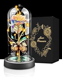 KALAHOL Galaxy Rose Crystal Flower with 20 LED Fairy Lights – Glass Rose Ornament for Home Décor, for Her, Valentines for Mum, Birthday or Anniversary Present