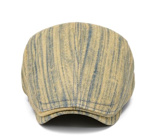 Image of Quanhaigou Unisex Denim Newsboy Hats Flat Ivy Gatsby Cabbie Driving Berets Hat Cotton Dad Cap for Men Women