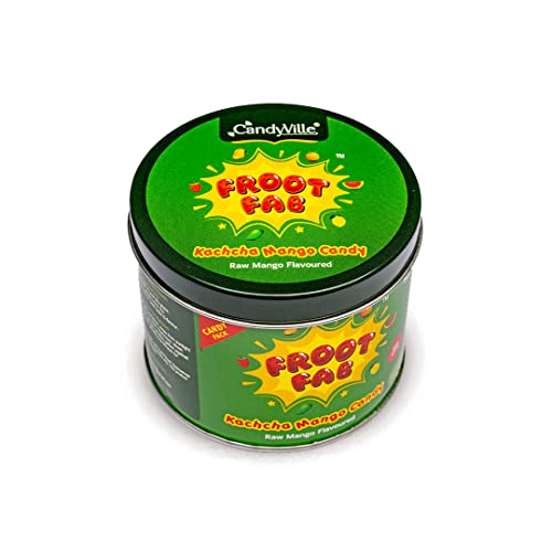 Image of CandyVille Frootfab Kachcha Mango Candy Tin (340 Gm) | Kachi Keri | Kaccha Aam | Raw Mango Flavoured Candy Tin