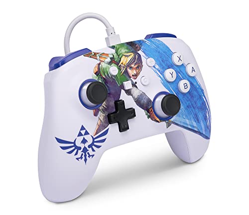Image of PowerA Enhanced Wired Gaming Controller for Nintendo Switch or Nintendo Switch OLED, The Legend of Zelda, Master Sword Attack, White /Blue (Officially Licensed)