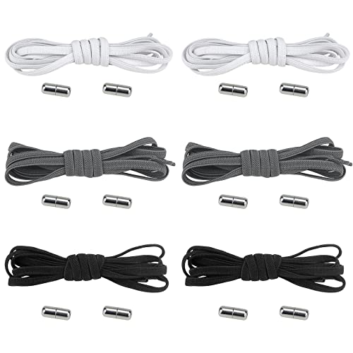 Schnürsenkel Ohne Binden,Schnurlos Schuhsenkel,6 Paar Schnürsenkel mit Schnellverschluss,elastische Schnürsenkel mit Metallverschluss für Sneaker, Sporschuhe, Laufschuhe Cover