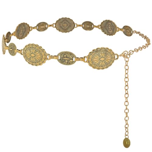 PALAY® Waist Belt for Women Metal Concho Hip Belt for women Saree Waist Belt Adjustable Boho Western Fashion Saree Belt Chain Belts for Dresses, Jeans, Skirts
