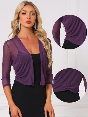 Image of Allegra K Bolero Shrug for Women's Elegant 3 /4 Sleeve Mesh Sheer Cardigan Formal Jacket for Evening Dresses