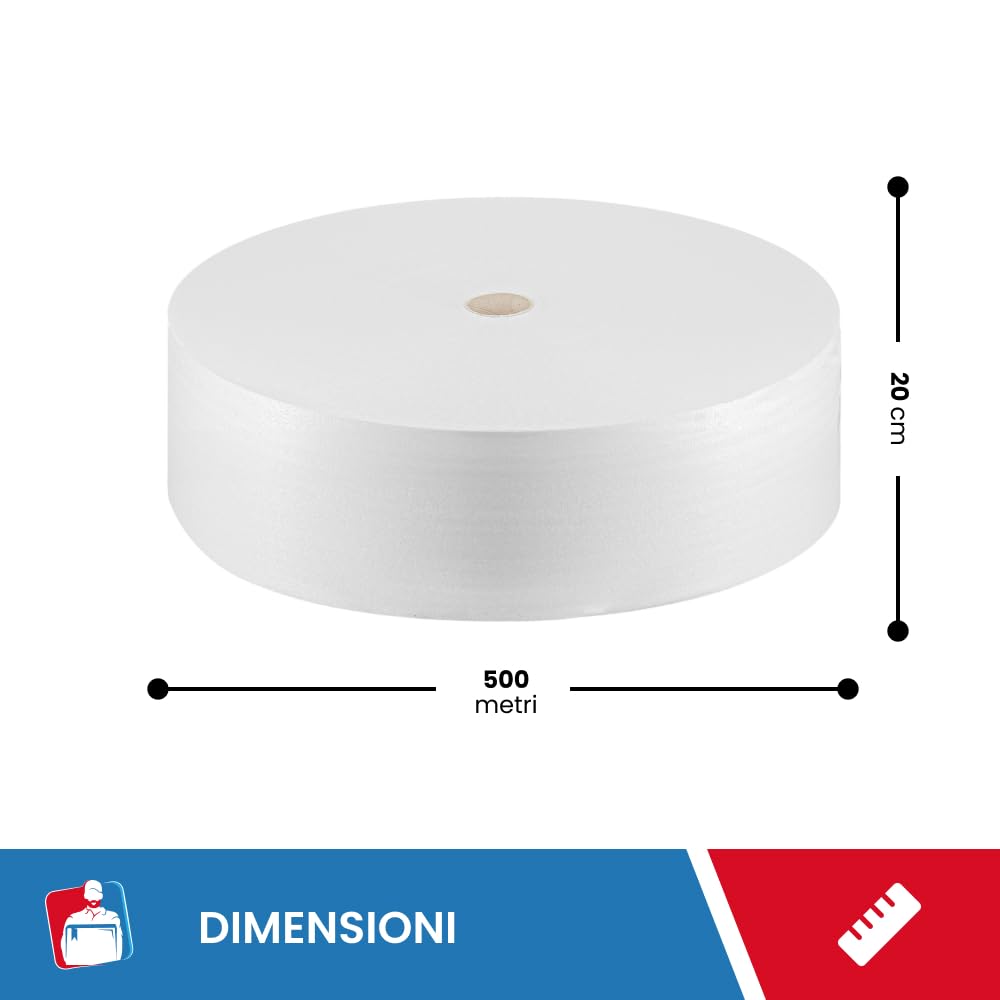IMBALLAGGI 2000 - Rotolo Polietilene Espanso, Foam Poliespanso Altezza 20 cm, Lunghezza 500 mt e Spessore 1 mm Atossico per Settore Alimentare e Imballaggio per Spedizioni e Trasloco Oggetti Fragili