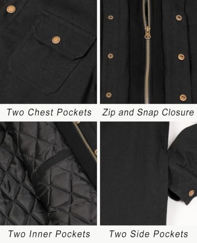 Image of ZENTHACE Men's Quilted Lined Hooded Plaid Jacket,Zipper & Snap Closure