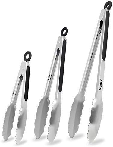 Walfos 35cm Long Stainless Steel Tongs,Non-Slip Heat Resistant Handle Kitchen Grill Tongs- Great for Grill BBQ, Grilling, Turning and Cooking Food