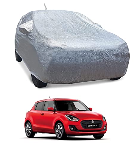 Image of Auto Hub Waterproof Car Cover Compatible with Maruti Swift (Model : 2005-2017) with with Mirror Pocket, Soft Cotton Lining, Waterproof Swift Car Cover- Metallic Silver