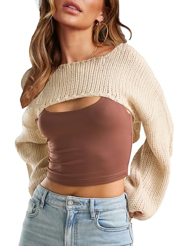 Image of Womens Bolero Crochet Crop Shrug Shoulder Knit Cropped Sweater | Y2K Crochet Crop Top, Half Sweater, Cozy Chest Over the Shoulder Top Cardigan, Cut Off Super Crop, Ballet Lace Sweater