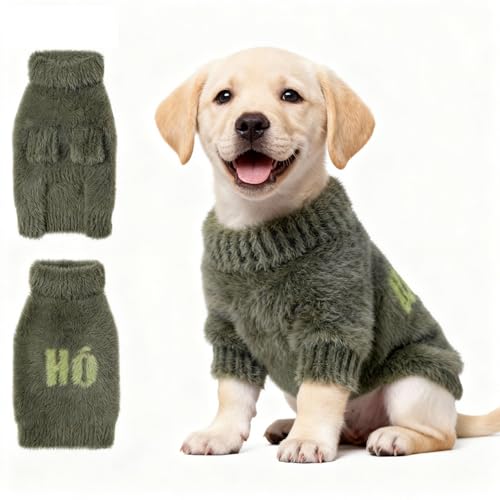 Image of Small Dog Furry Pullover Sweater, Classic Turtleneck Dog Clothes for Cold Weather Cute Warm Pet Clothes for Chihuahua, Bulldog, Dachshund, Pug Green X-Large