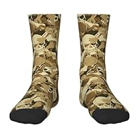 JIUFOTK Crew Socks For Kids Skull Camouflage Munition Army Brown - Ankle Socks For Boys & Girls, Breathable Crew Dress Socks