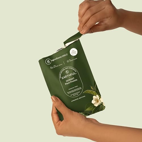 Image of Earthful Honest Plant Protein | 24g Protein /Serving & 4.9g BCCAs | For Weight Management, Energy, Muscle Support & Recovery | Made with Pea & Brown Rice | Japanese Matcha - Six Sachets