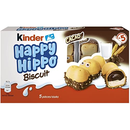 6 unidades *** KINDER Happy Hippo galletas y cacao, 5 bolsas herméticas de 103,5 g *** en formato de cartón con 6 unidades ***