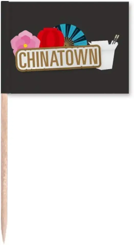 Ventilador de lanterna de flores marrom China Town bandeiras de palito de dente marcador Topper Decoração de festa