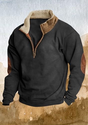 Men's Western Fleece Jackets Sweatshirts Vintage Quarter Zip Pullover Western Casual Long Sleeve Country Sweatshirt2