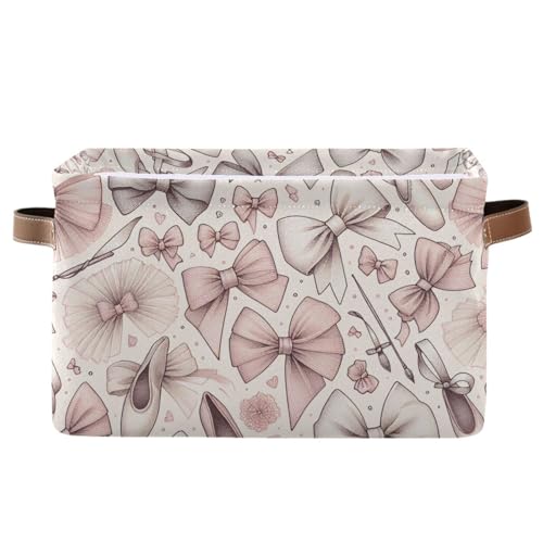 PaChyLuu Bows Storage Basket Bin Canvas Fabric Organizer Toys Basket with Handles for Home Office Nursery, Clothes, Gifts, 1 Pcs