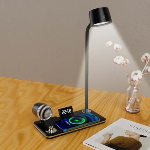 AoLa Lámpara de Escritorio LED con Cargador inalámbrico de 15W Lámpara de Escritorio con Bluetooth Lámpara de Escritorio Regulable Luz Nocturna Pantalla LCD Reloj Temporizador,Negro