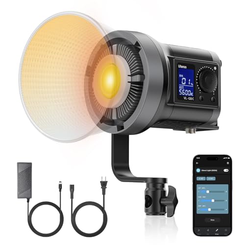Image of ULANZI 120W Bi-Color LED Video Light, 2700K-6500K 20700 lux /m COB Bowens Mount Photography Studio Light Continuous Output Lighting with APP Control, Adapter and V-Mount for Battery Powered, 6 Effects