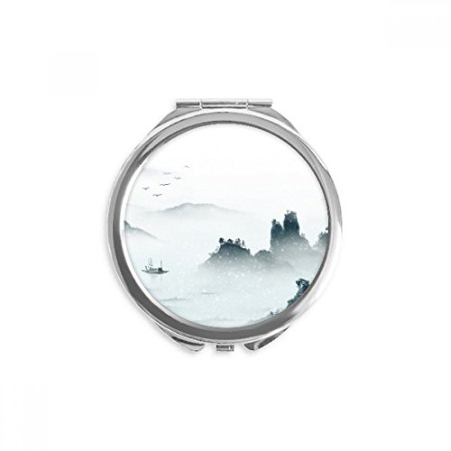 Miroir rond de maquillage paysage chinois pour vos retouches en voyage