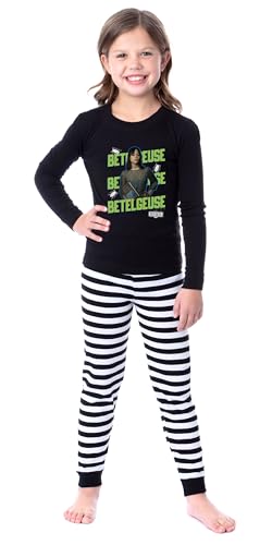 INTIMO Beetlejuice 2 Girls' Astrid Deetz Betelgeuse Striped Pajama Set For Kids Long Sleeve Pants