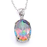 DYTesa 66 Ct Huge Vintage Natural Rainbow Mystical Topaz Gemstone Solid Silver Pendant