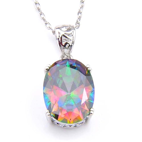 DYTesa 66 Ct Huge Vintage Natural Rainbow Mystical Topaz Gemstone Solid Silver Pendant