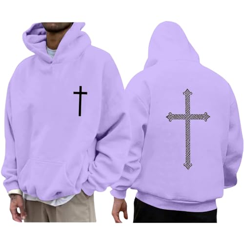 Men's Cross Printed Hoodie Sweatshirt with Pocket Loose Long Sleeve Hooded Pullover Shirt Comfortable Casual Blouse Plus Size