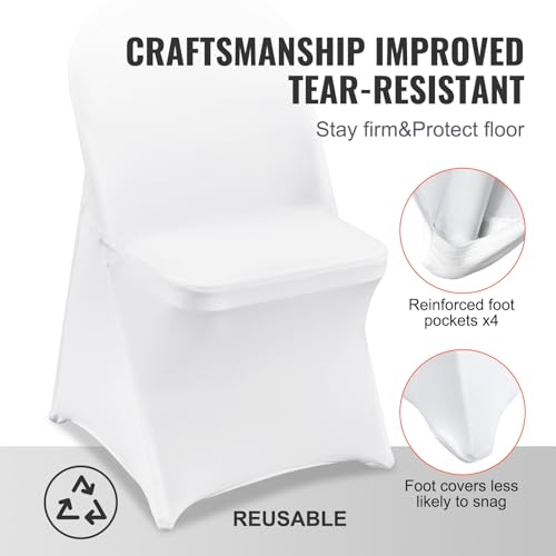 Image of VEVOR Stretch Spandex Folding Chair Covers, Universal Fitted Chair Cover, Removable Washable Protective Slipcovers, for Wedding, Holiday, Banquet, Party, Celebration, Dining (50PCS White) | for wedding Holiday Party Banquet Celebration, Elegant Event Decor, Dining Room Chair Cover, Removable Washable Slipcovers