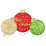 HOYECHI 3pc Lighted Pop-Up Outdoor Christmas Ornament Set β Holiday Ball Decorations with 290 LED Lights, 8 Lighting Modes, for Yard & Outdoor Christmas Decor - Red/Green/Gold