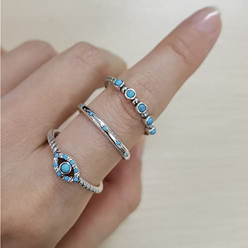 Turquoise 925 Sterling Silver Rings for Women Girls CZ Blue Birthstone Boho Stackable Band Ring Birthday Wedding Jewelry Gift3