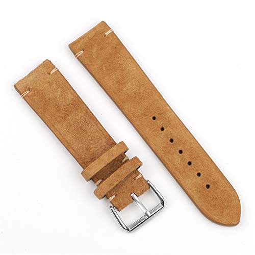 ZXF Uhrenarmband Handgemachte Uhrenband 18mm 20mm 22mm 24mm Vintage Lederband Ersatz Tan Beige Für Männer und Frauen Uhren (Band Color : Tan no Side Wire, Band Width : 20mm) Cover