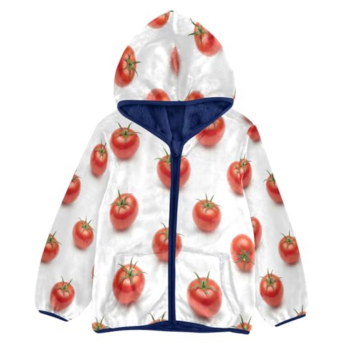 Tomato Pattern Print Design Toddler Fleece Jacket Girl Boys Hooded Fleece Jacket Coat Warm Outwear Zip-up 3-10T