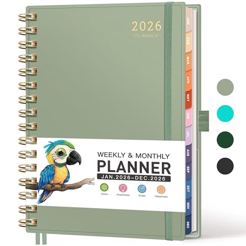 Image of RETTACY 2025 Planner, Weekly and Monthly Planner, Jan 2025 - Dec 2025, 5.7 inch x 8.3 inch, Medium Planner, Calendar 2025, Flexible Cover, Spiral Bound, Monthly Tabs, 100 GSM Paper, Inner Pocket (Light Green)