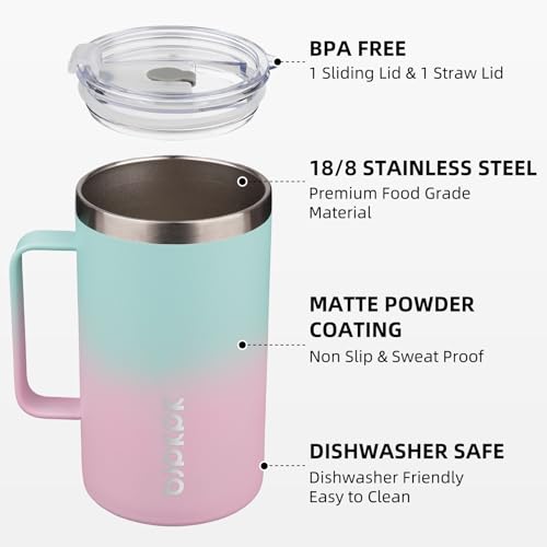 BJPKPK Insulated Coffee Mug, 25oz Stainless Steel with 2 Lids & Handle, BPA Free Marshmallow Thermos