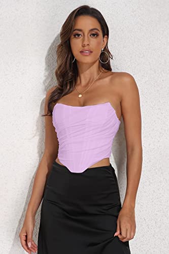 Image of Modegal Women's Strapless Boned Mesh Bustier Corset Bodyshaper Crop Top | Vintage Backless Bustier Zip Back Corset Bodyshaper Crop Top