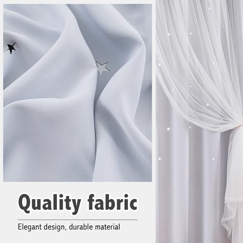 Image of indistar Star Cutout Kids Window Blackout Curtains for Girl Bedroom Window Room Darkening Curtains & Drapes Baby Nursery Curtains (2 Panel,52Wx80L inch,Greyish White)