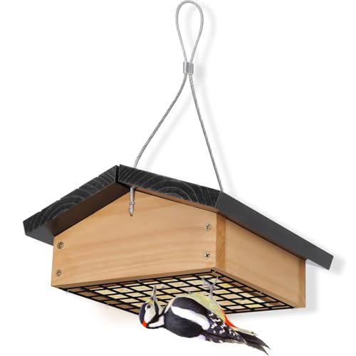 Gbekery Upside-Down Suet Feeder Squirrel Proof with Durable Cedar Wood,Winter Bird Feeders for Outdoors Hanging, Attracts Woodpeckers, Nuthatches, and Chickadees, Easy to Refill