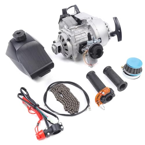 2 Stroke Pull Start Engine Motor Kit 49cc Single Cylinder Air Cooled Motor Engine Rotary Pull-Start Engine Motor Kit for Mini Dirt Bike ATV or Scooter