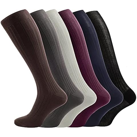 Hosierydirect 6 Pairs Mens Luxury Soft 100% Cotton Knee High Socks | Fine Knit Soft as Silk Cotton Blend | UK Size 6-11 (39-44) 6 Pack Brown and Dark Assorted Cover